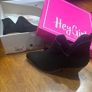 Hey Girl Black Faux Suede Ankle Booties